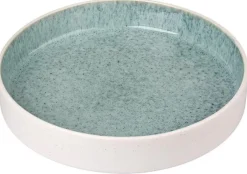 ASSIETTE CREUSE PORCELAINE EMAIL REACTIF BLEU BLANC MAT 21CM