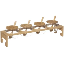 BOCAL VERRE X4 PIECES AVEC SUPPORT BAMBOU