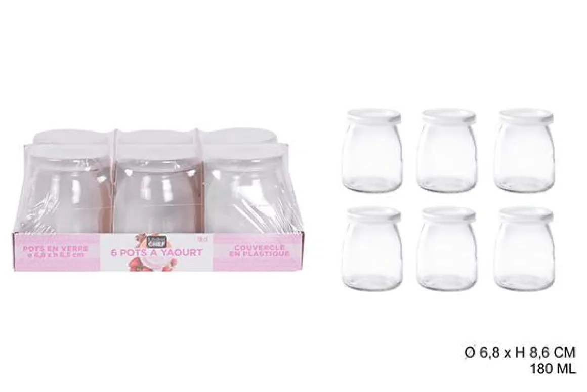 6 BOCAUX VERRE POTS A YAOURT 180ML