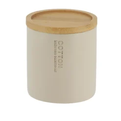 BOITE A COTON POLYRESINE COUVERCLE BAMBOU BEIGE BAMBOU