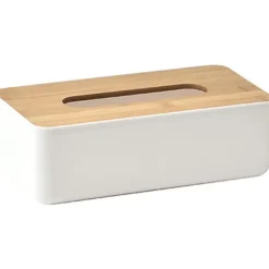 BOITE A MOUCHOIRS BLANC COUVERCLE BAMBOU
