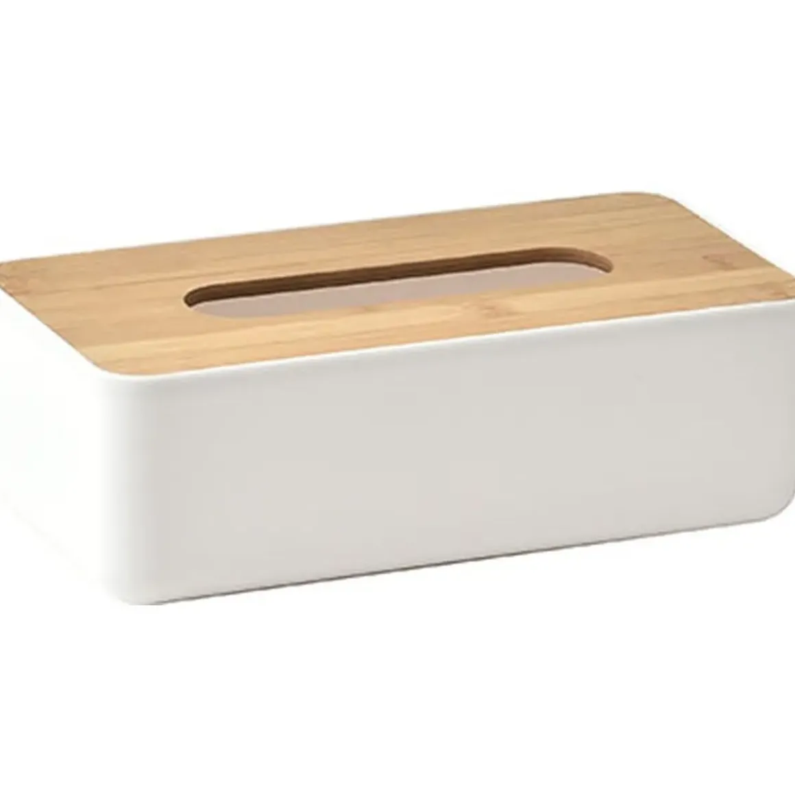 BOITE A MOUCHOIRS BLANC COUVERCLE BAMBOU