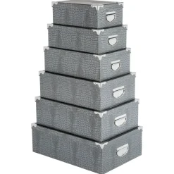 BOITE COINS METAL CROCO GRIS D.28X19.5X10.8CM