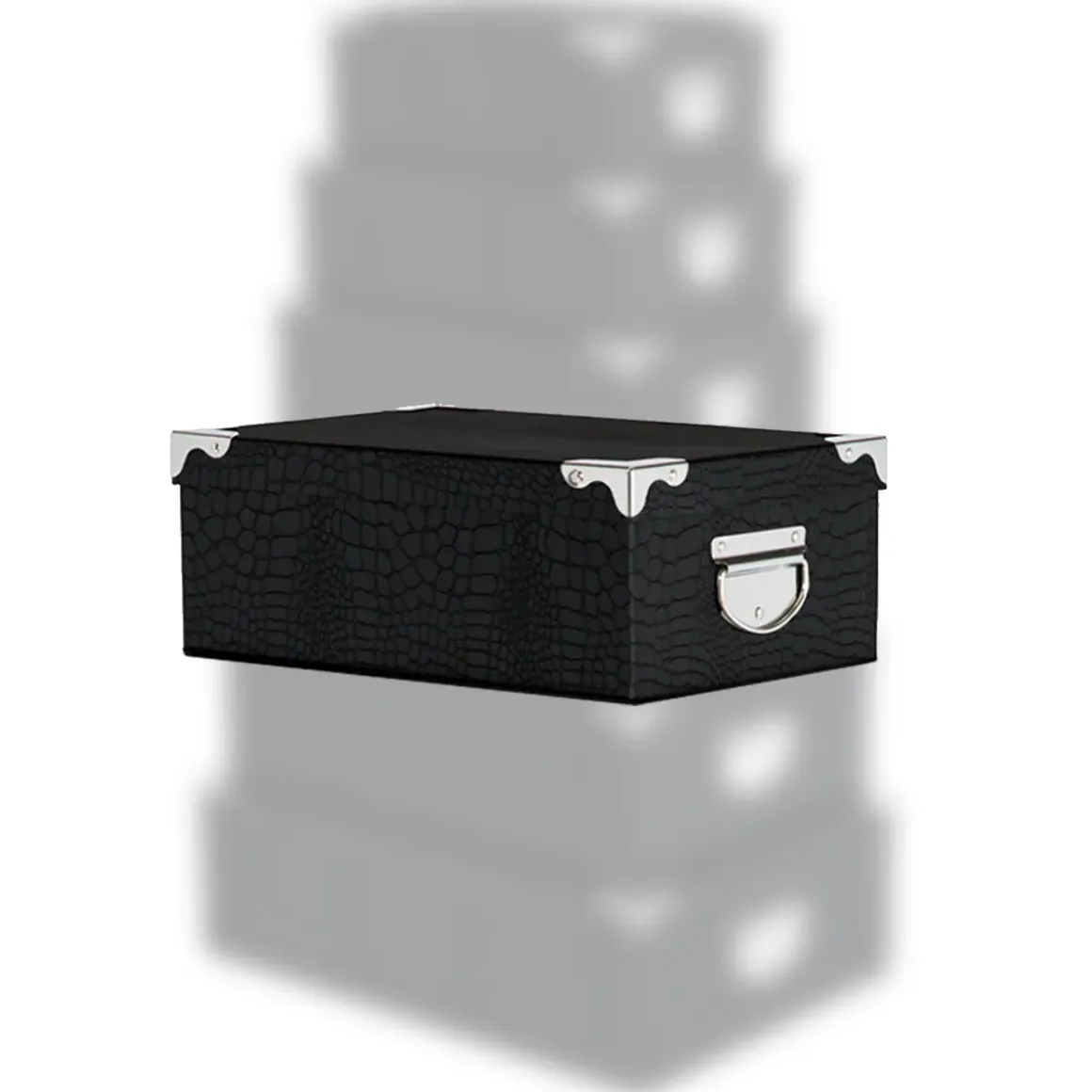 BOITE COINS METAL CROCO NOIR 44X31X15CM