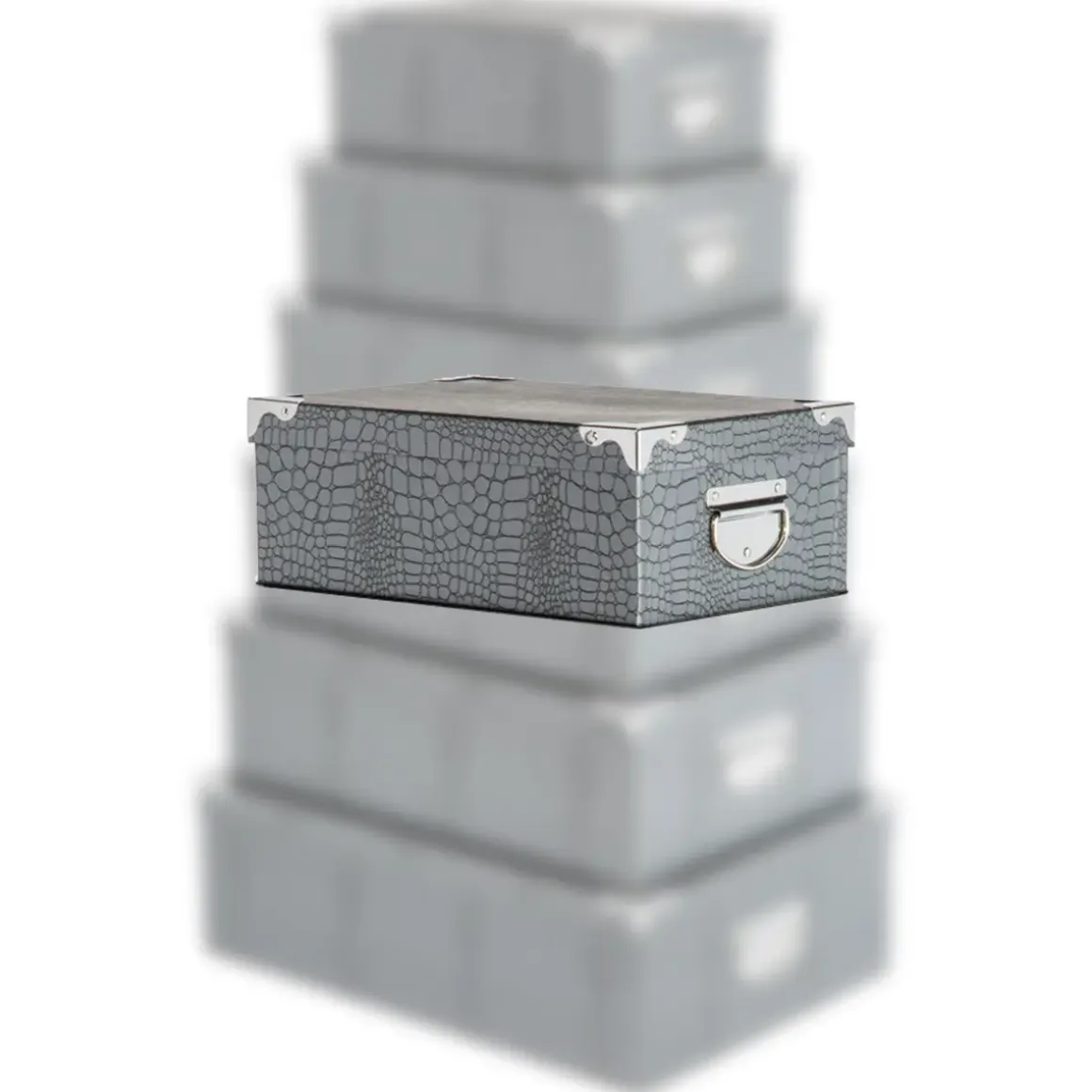 BOITE COINS METAL CROCO NOIR 44X31X15CM