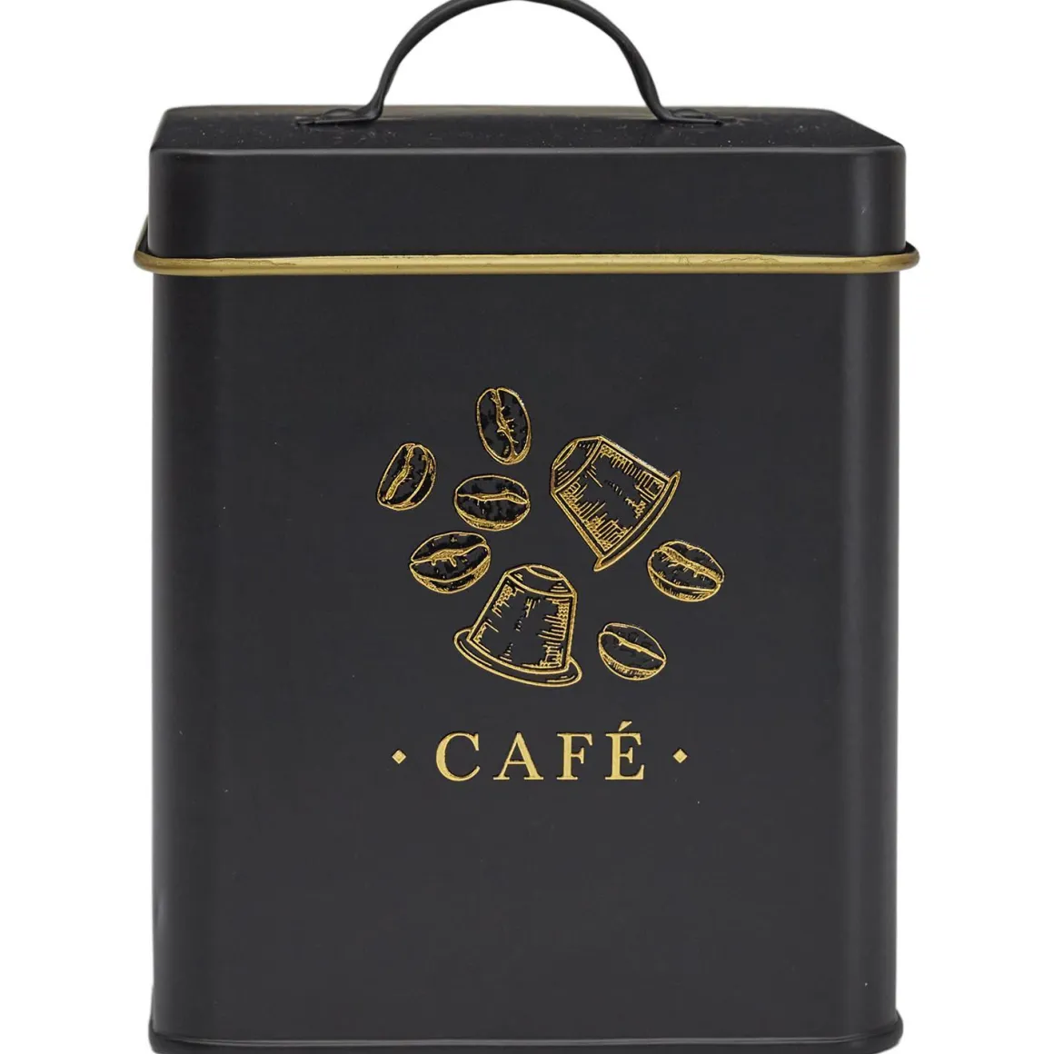 BOITE METAL NOIR ET DORE CAFE