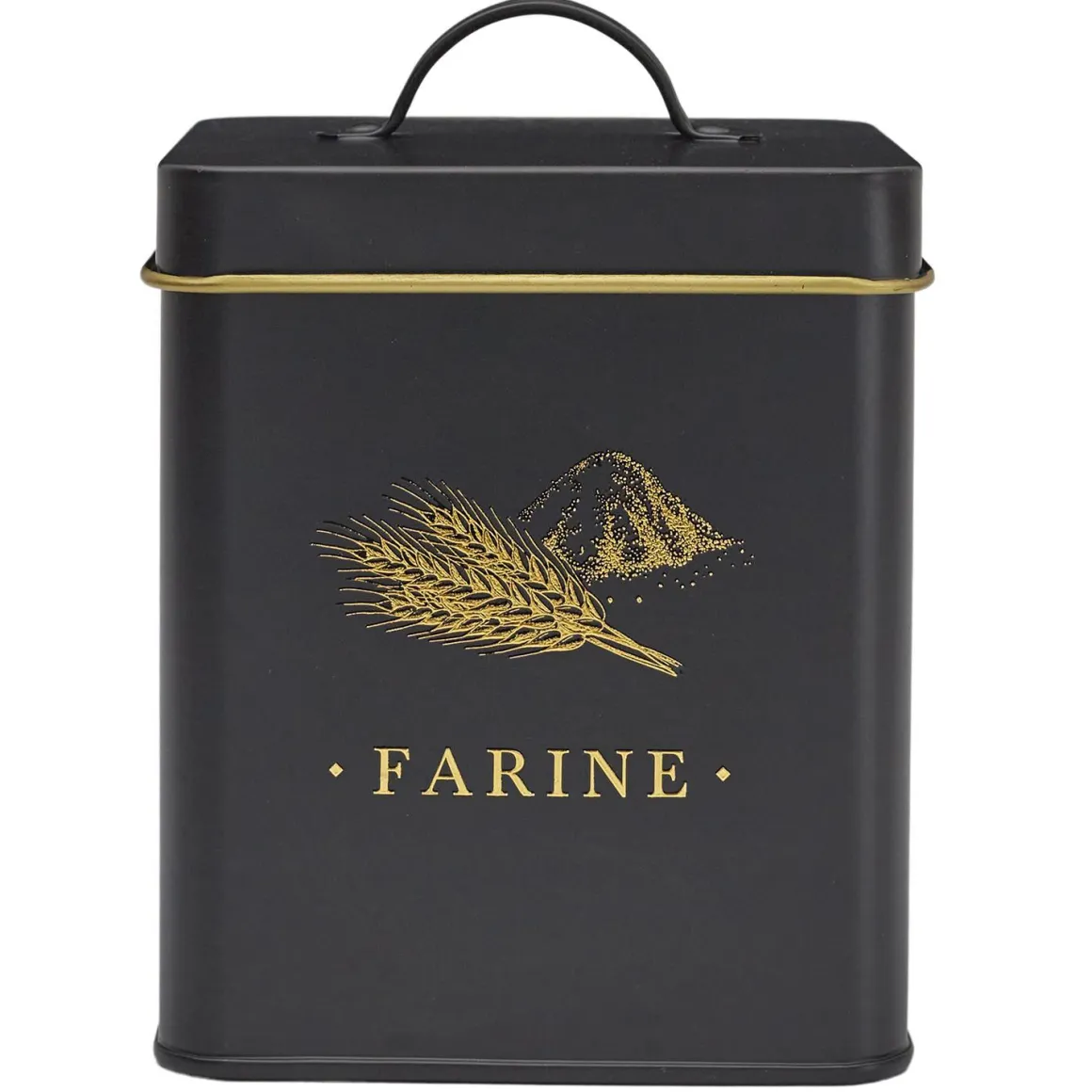 BOITE METAL NOIR ET DORE FARINE