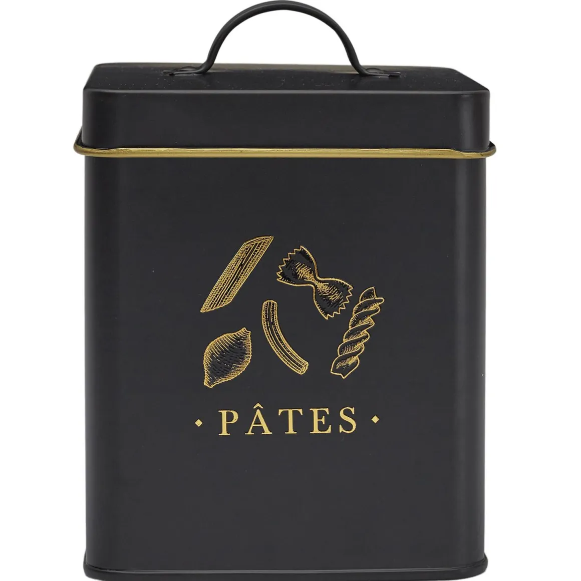 BOITE METAL NOIR ET DORE PATES