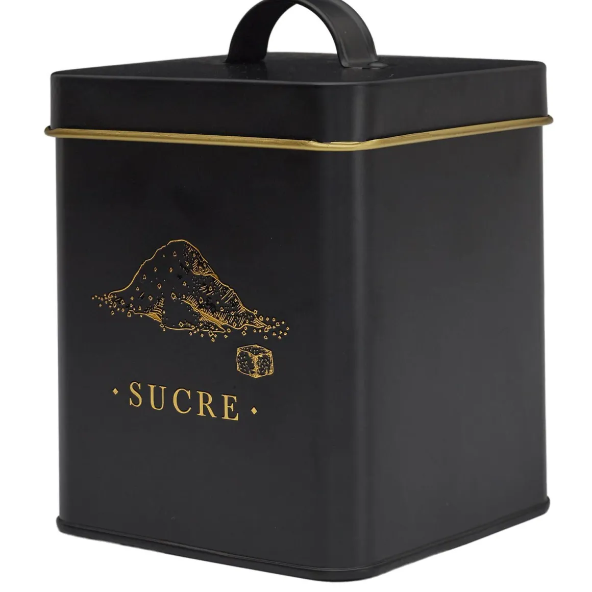 BOITE METAL NOIR ET DORE SUCRE