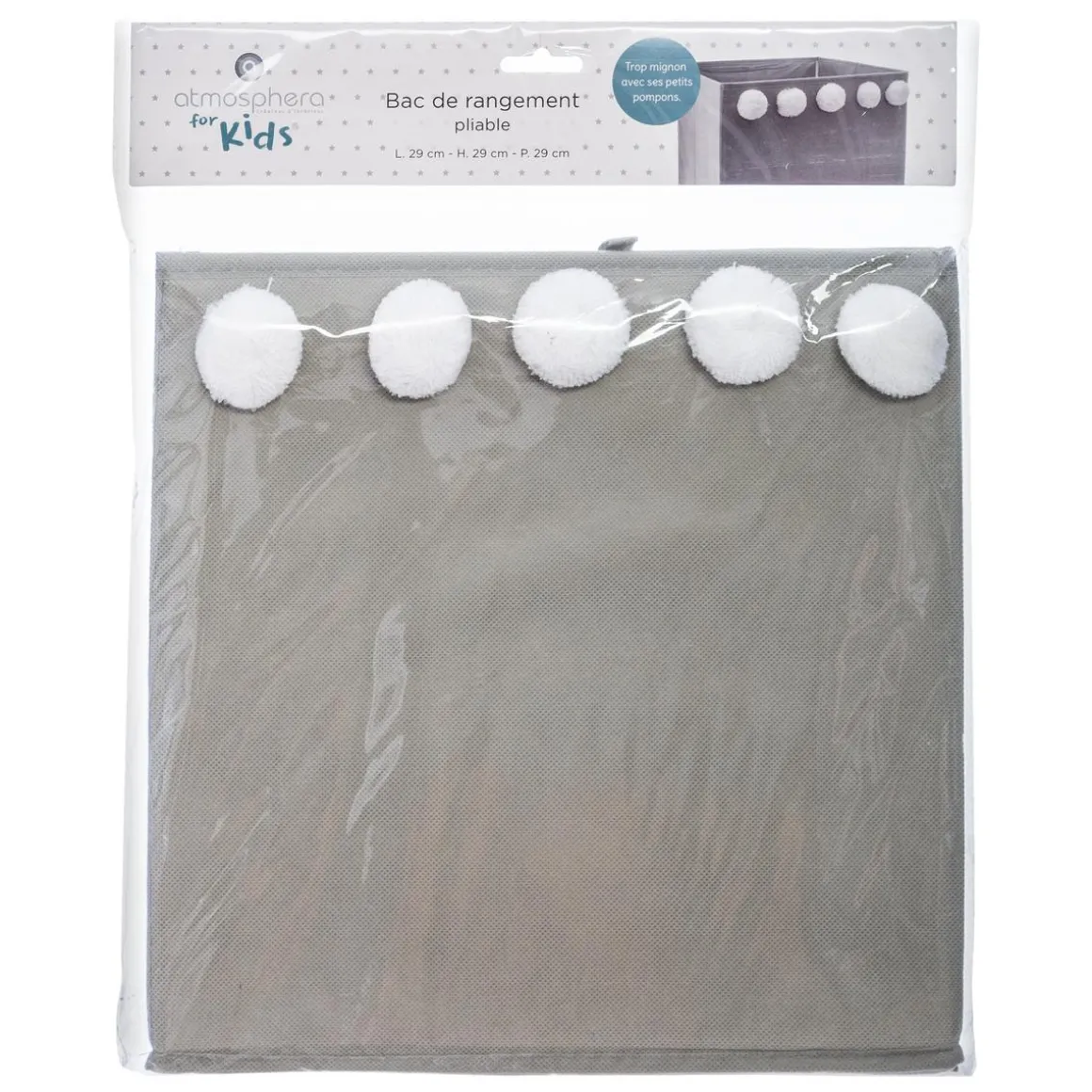 BOITE RANGEMENT POMPON GRIS D.29X29CM