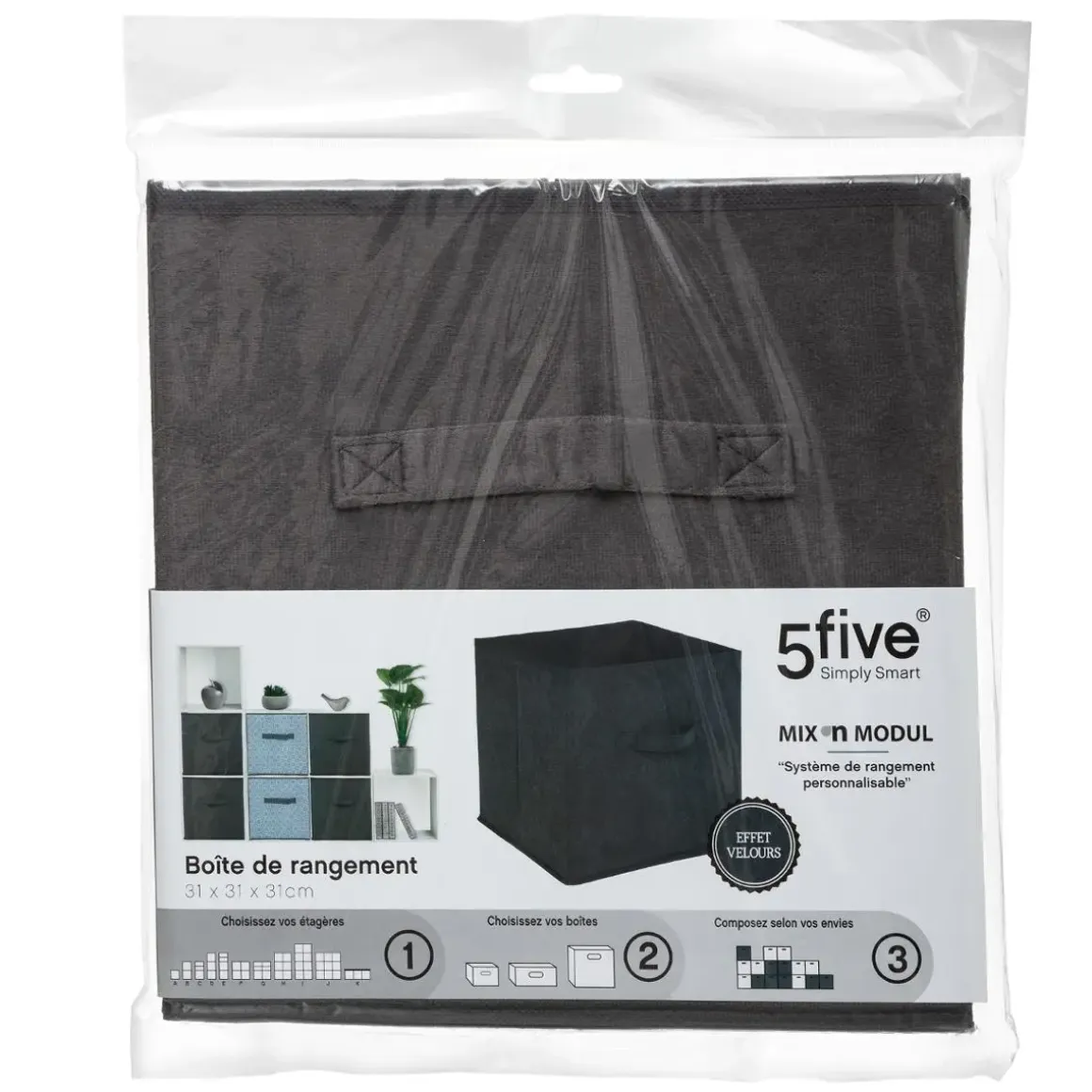 BOITE RANGEMENT VELOURS GRIS FONCE 31X31CM