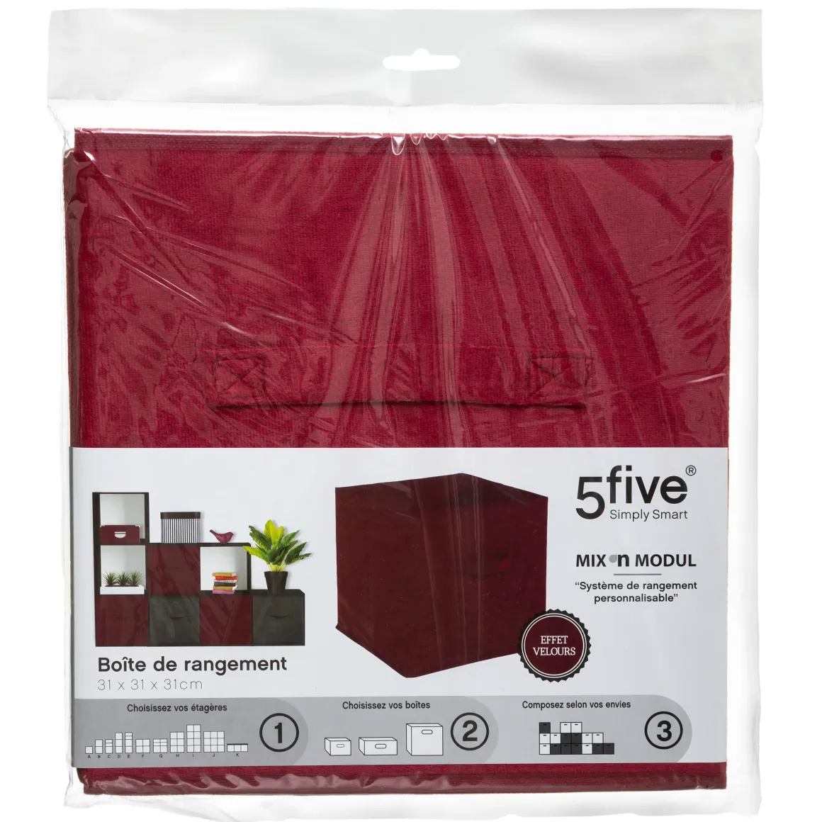 BOITE RANGEMENT VELOURS ROUGE 31X31CM