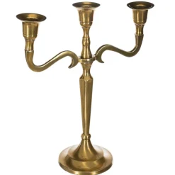BOUGEOIR 3 TETES METAL OR H.27CM