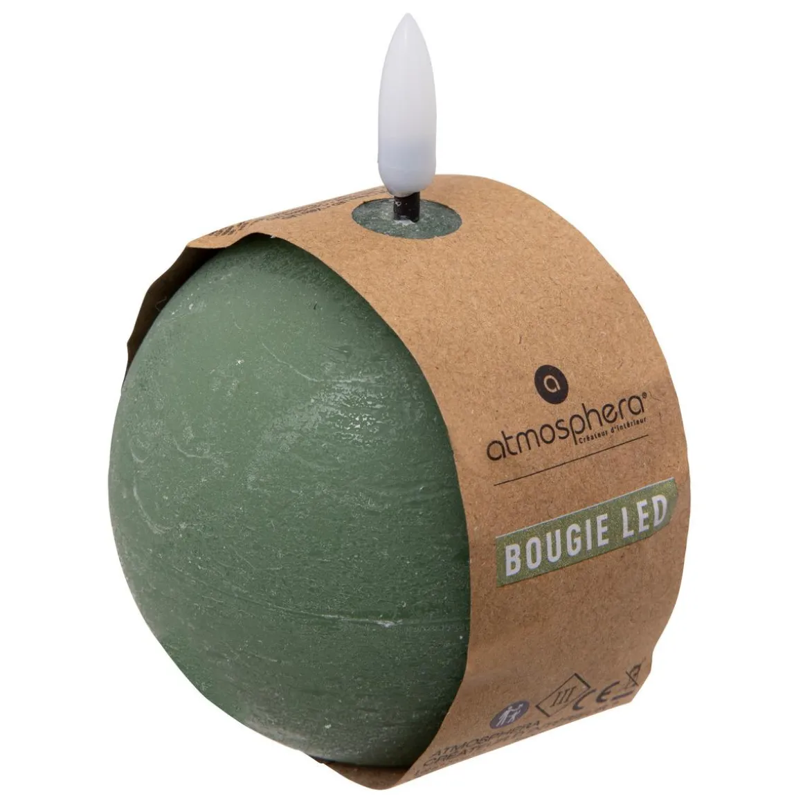 BOUGIE BOULE LED MOLIA VERT D.8CM