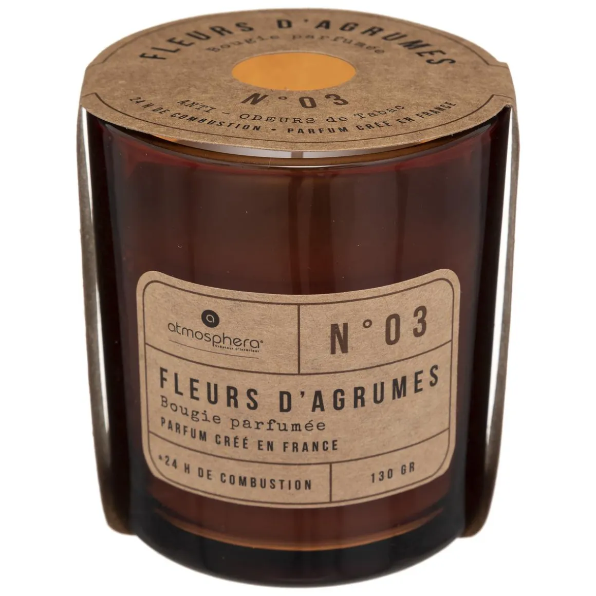 BOUGIE PARFUMEE VERRE ANTI ODEUR TABAC 130G