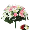 BOUQUET LYS ET BOUTONS ROSE H.33CM ROSE BLANC