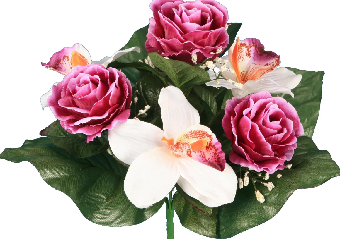 BOUQUET ORCHIDEES ROSES H.31CM