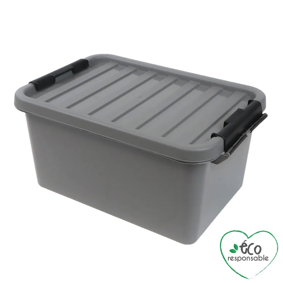 BOX CLIP AVEC POIGNEE PLASTIQUE RECYCLE 8L 34X23X16CM GRIS