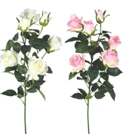 BRANCHE 6 ROSES H.89CM BLANC ET ROSE