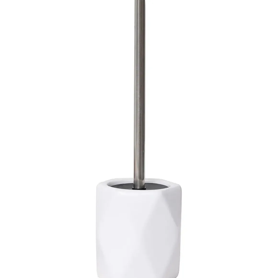 BROSSE WC GRES FORME LOSANGE TIGE ACIER INOXYDABLE BLANC