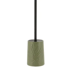 BROSSE WC GRES RONDE DECOR FEUILLE KAKI