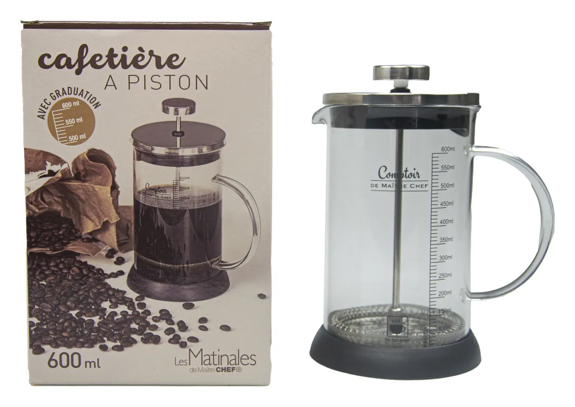 CAFETIERE A PISTON GRADUEE VERRE 600ML