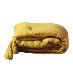 CHEMIN DE LIT 80X180CM GAZE DE COTON UNI ANGELIA JAUNE