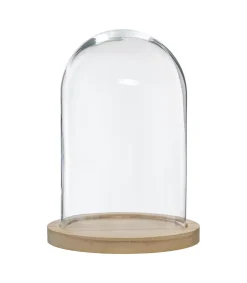 CLOCHE VERRE SOCLE BOIS H.26CM