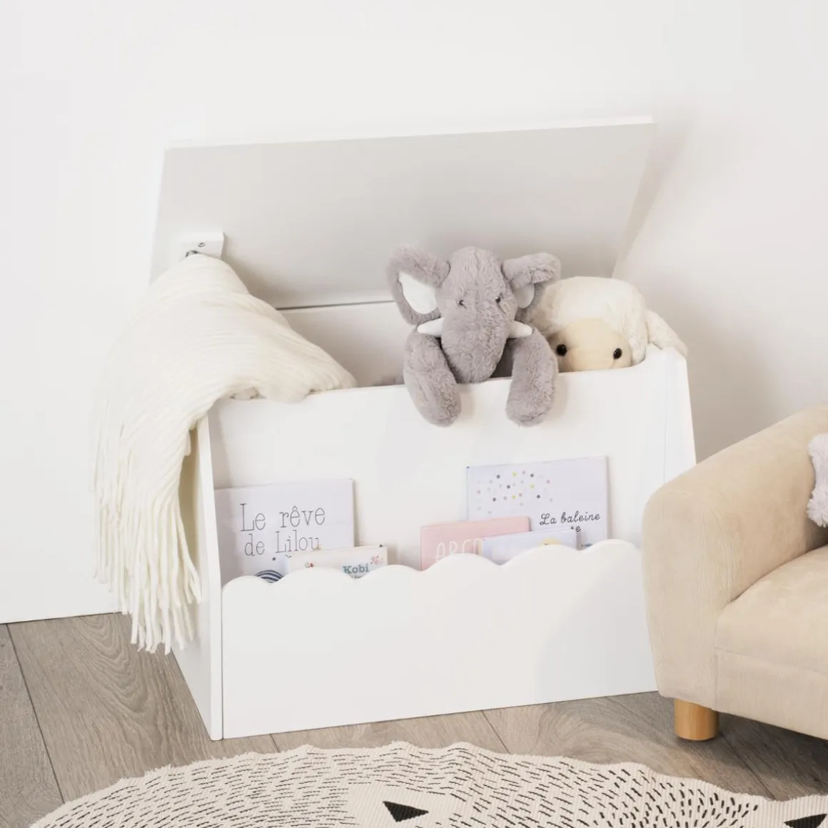 COFFRE A JOUETS BIBLIOTHEQUE BLANC