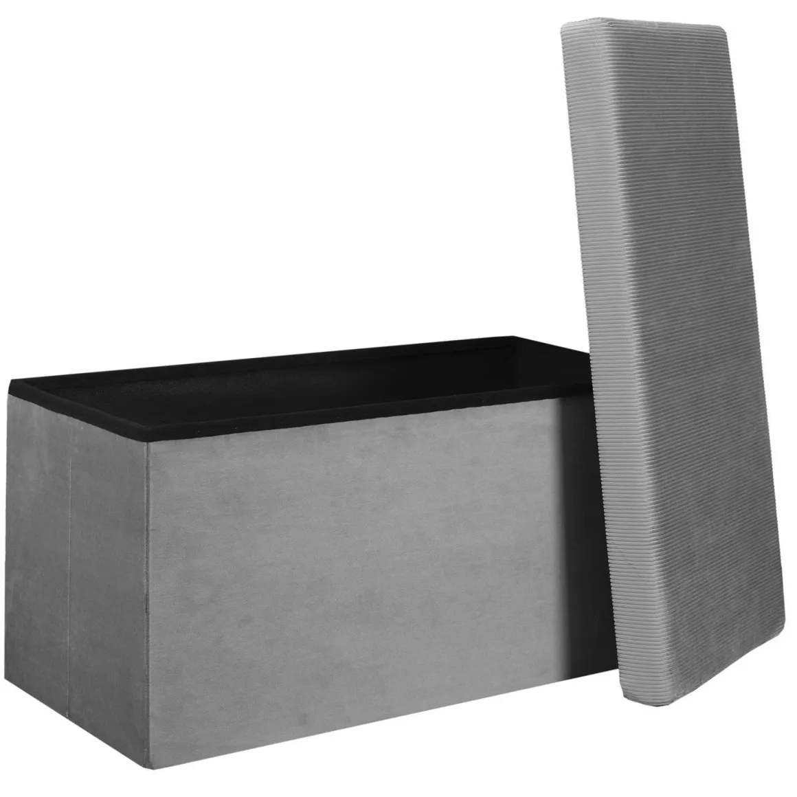 COFFRE BANC PLIABLE VELOURS COTELE GIULIA GRIS
