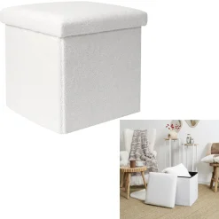 COFFRE POUF PLIABLE BOUCLETTE BLANC