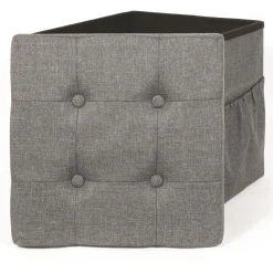 COFFRE POUF PLIABLE TISSU GRIS FONCE