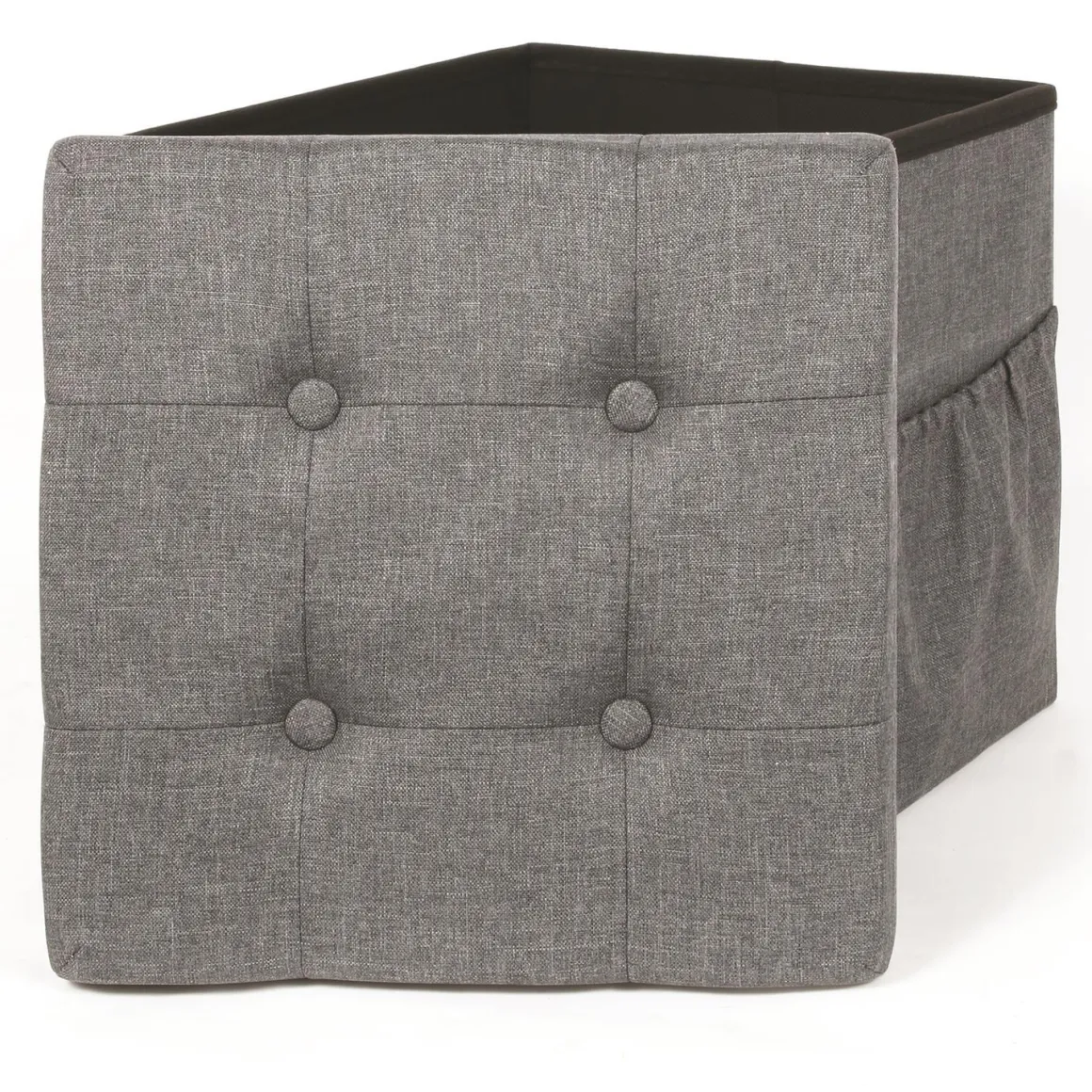 COFFRE POUF PLIABLE TISSU GRIS FONCE