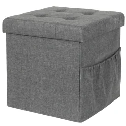 COFFRE POUF PLIABLE TISSU GRIS FONCE