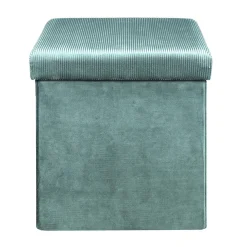 COFFRE POUF PLIABLE VELOURS COTELE GIULIA BLEU