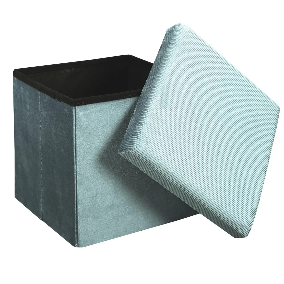 COFFRE POUF PLIABLE VELOURS COTELE GIULIA BLEU