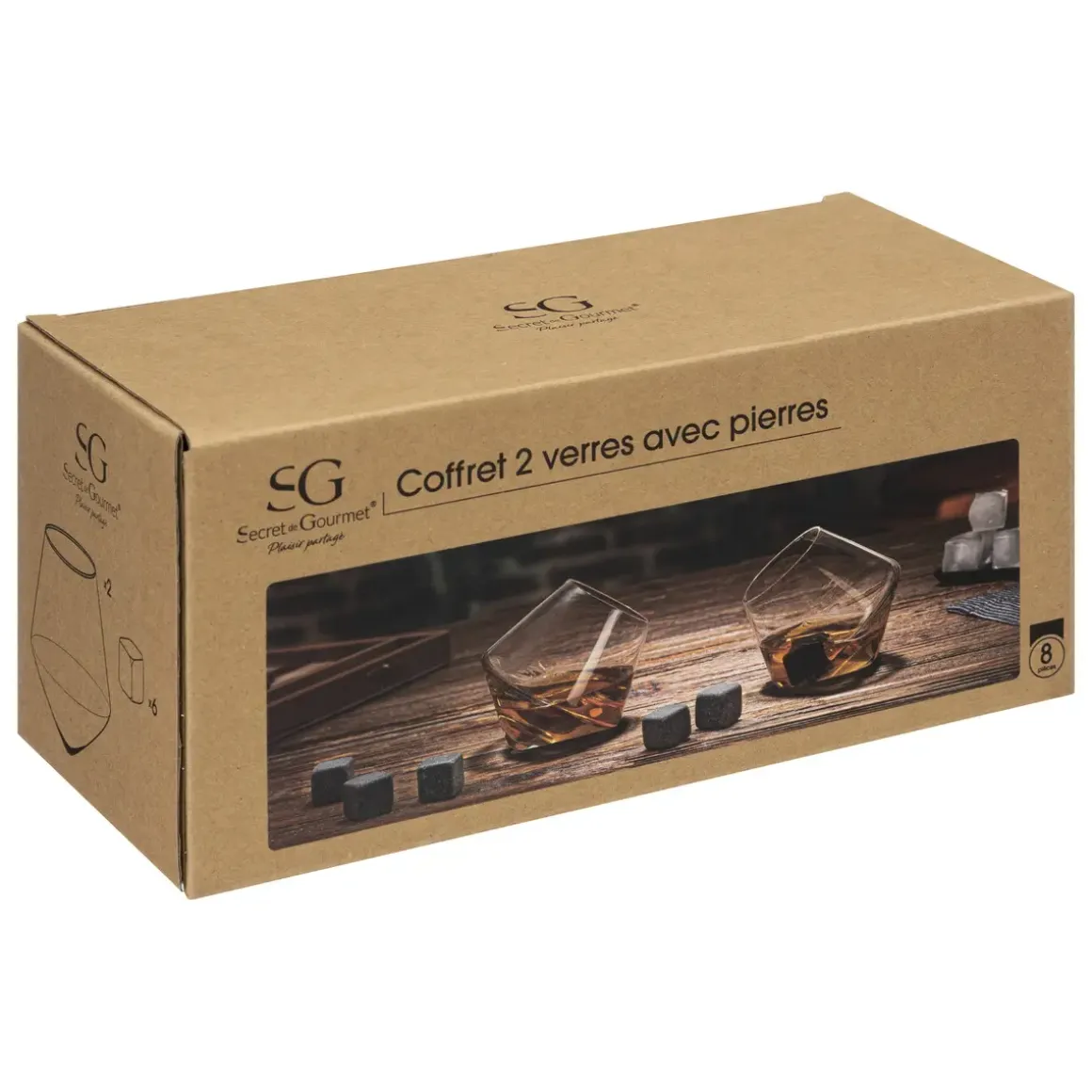 COFFRET 2 GOBELETS WIHSKY AVEC PIERRES