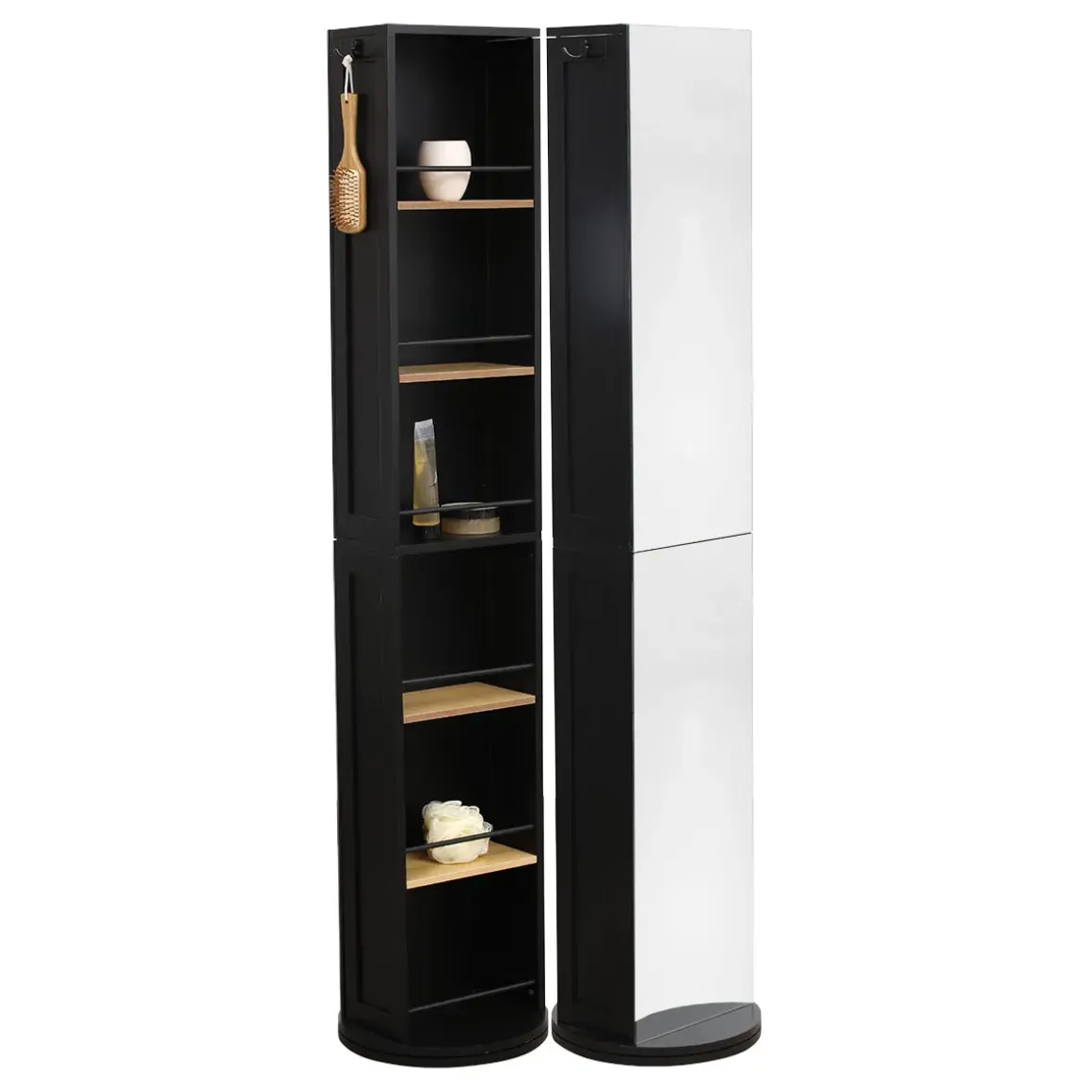 COLONNE PIVOTANTE MIROIR NICHES RANGEMENT NOIR FACON BAMBOU