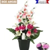 COMPOSITION ORCHIDEES ET ROSES ANGE H.43CM