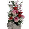 COMPOSITION ROSES ORCHIDEES ET FEUILLAGE H.52CM 2 COULEURS