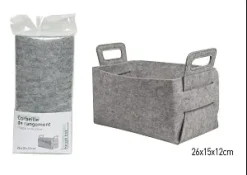 CORBEILLE RANGEMENT FEUTRINE GRIS CLAIR TAILLE S