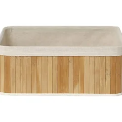 CORBEILLE RECTANGLE 40X28X16CM BAMBOU TISSU LIN