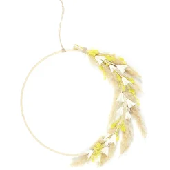 COURONNE METAL DORE FLEURS SECHEES JAUNE D.30CM