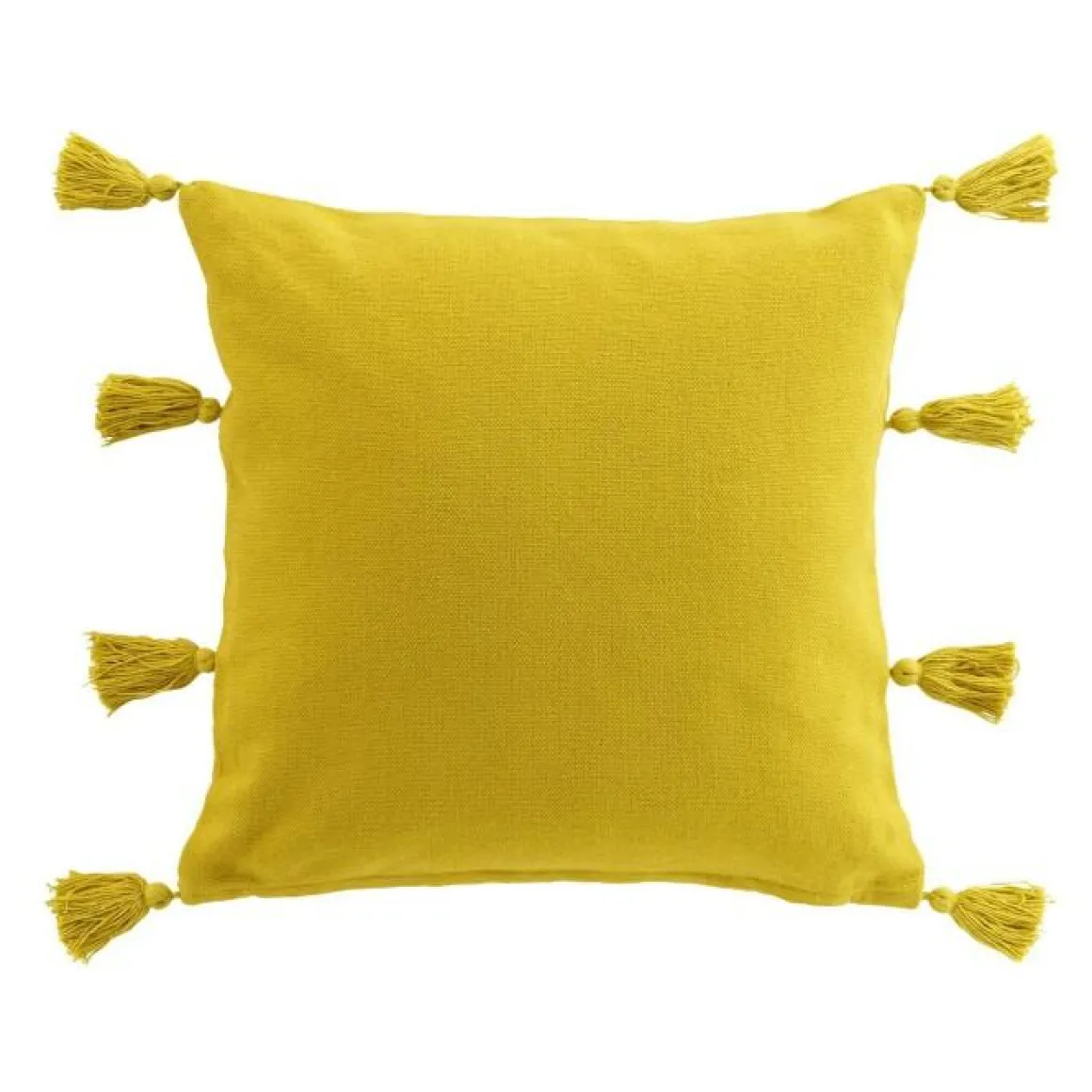 COUSSIN DEHOUSSABLE POMPONS 45X45CM COTON TASSELINA JAUNE