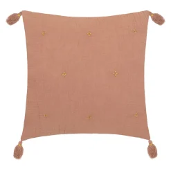 COUSSIN GAZE COTON BRODE OR ROSE 40X40CM