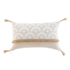 COUSSIN POMPONS 30X50CM JUTE BAHINA BLANC