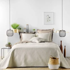 COUVRE LIT 220X240CM ET 2 TAIES 60X60CM ROMANE NATUREL