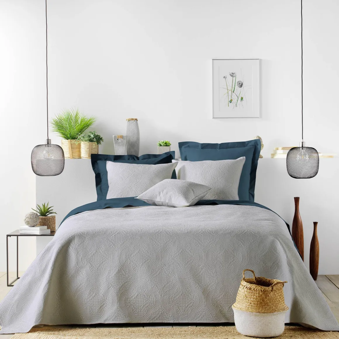 COUVRE LIT 220X240CM ET 2 TAIES 60X60CM ROMANE GRIS