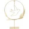 DECORATION A POSER CERCLE OISEAU DORE ET FLEURS SECHEES H.28
