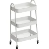 DESSERTE METAL SUR ROULETTES 3 NIVEAUX BLANC